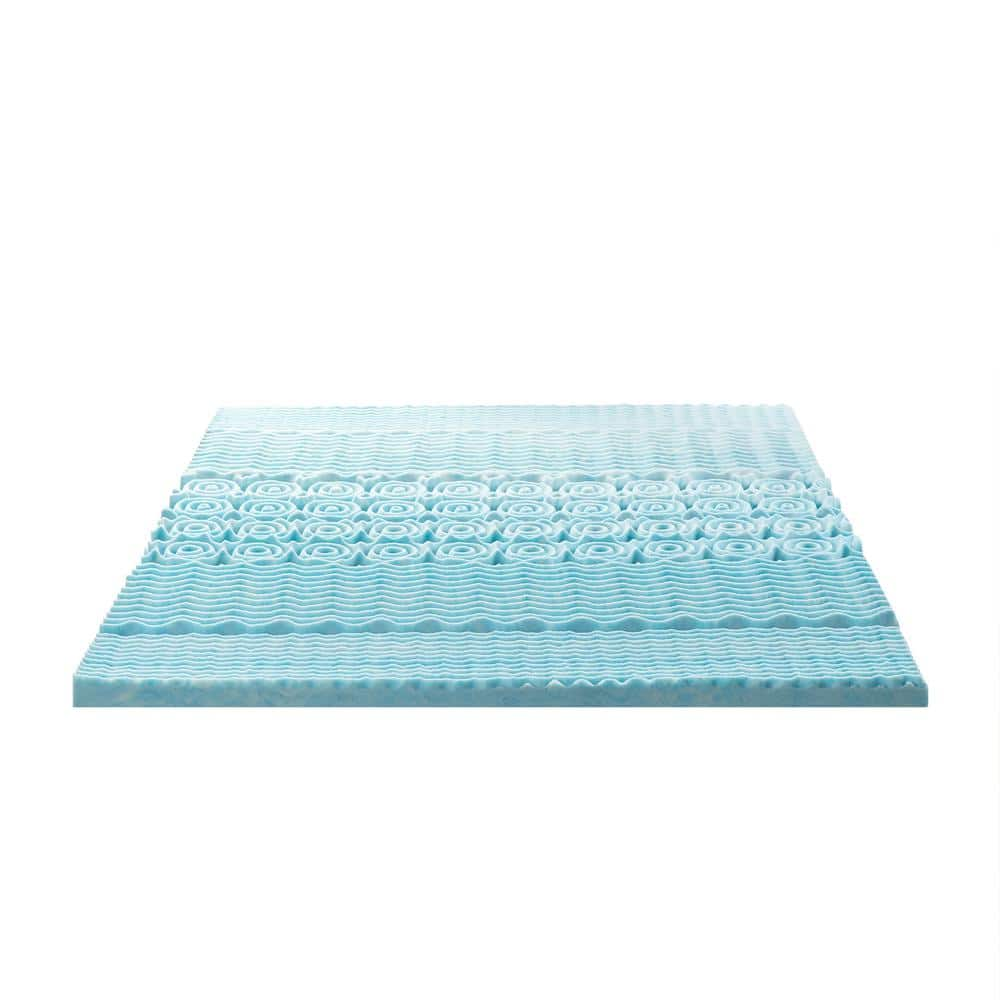 Zinus Green Tea Cooling Gel Memory Foam Zoned Support 1 in. Full Mattress Topper, Blue