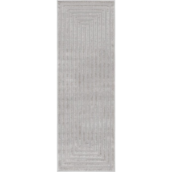 Unique Loom Sabrina Soto Light Gray 2 ft. x 6 ft. Prescott Indoor/Outdoor Runner Rug