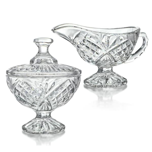 38 fl. oz. Crystal Cream and Sugar Set, Glass Creamer Server Sugar Bowl with Lid for Home Wedding Party (Set of 2)