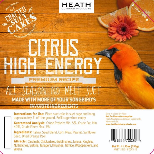 Heath 11.75 oz. Citrus High Energy Premium Crafted Suet Cake (12-Pack)