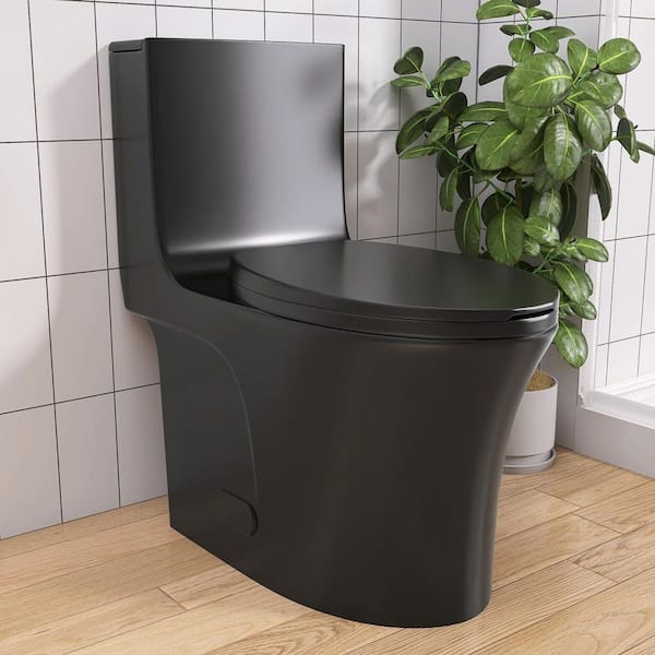 1-Piece Toilet 1.1/1.6 GPF Dual Flush Elongated Standard-Size Toilet with Soft Closing Seat Included in Matte Black