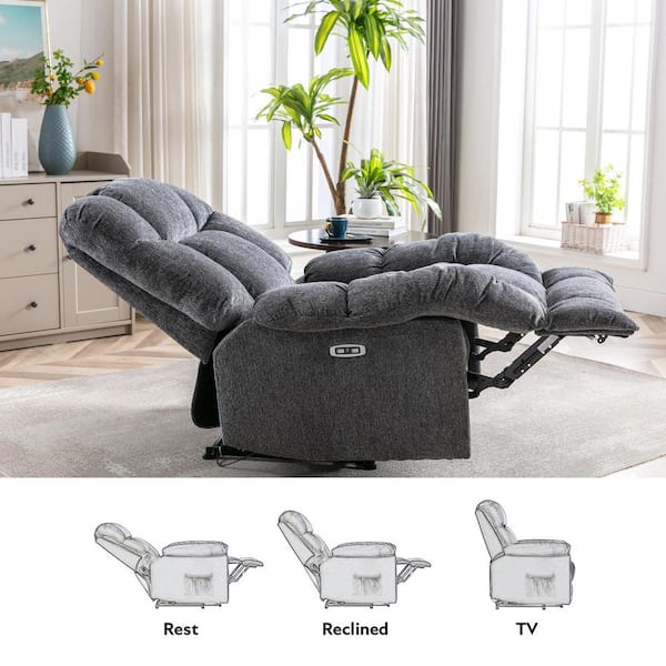 dreamlify Gray Electric Recliner Chair with USB Port, Overstuffed Reclining  Sofa Recliner with Upholstered Seat for Living Room T1VI-HDML-6410935 - The  Home Depot