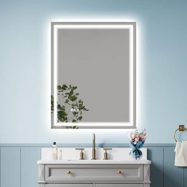 FORCLOVER 32 in. W x 40 in. H Rectangular Frameless Silver Dimmable Fog Free Wall Mount LED Lighted Bathroom Vanity Mirror