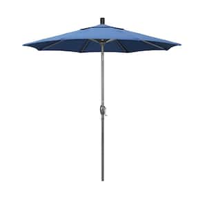 7.5 ft. Grey Aluminum Market Push Button Tilt Crank Lift Patio Umbrella in Frost Blue Olefin