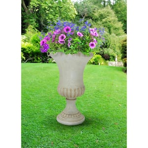 26.5 in. H Aged White Cast Stone Entrance Urn Planter