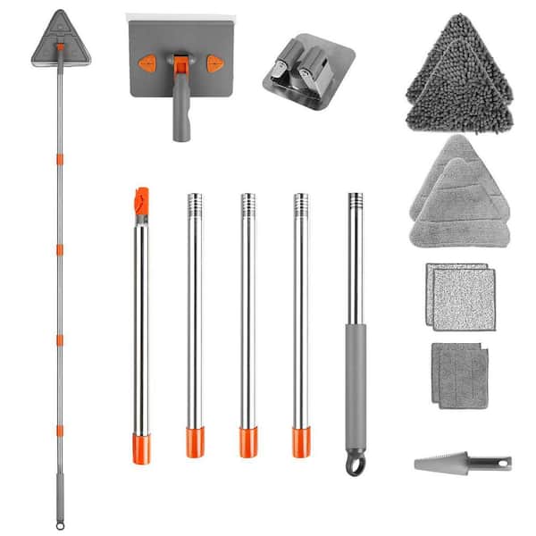 2 In 1 Baseboard & Wall Cleaner Mop with Extendable Handle Squeegee 8 Pads