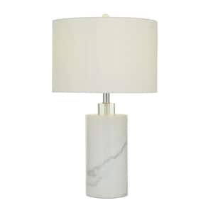 26 in. White Marble Thick Stand Task and Reading Table Lamp with Drum Shade