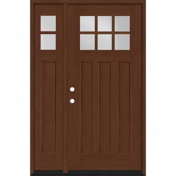 Steves & Sons Regency 51 in. x 80 in. 6-Lite Top Lite Clear Glass RHIS Mahogany Fiberglass Prehung Front Door 12 in. Side Lite