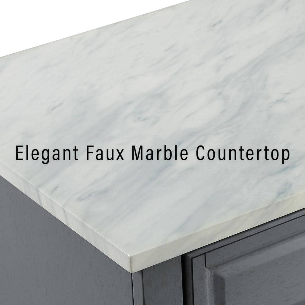 Avery Distressed Gray Solid Hardwood Kitchen Island with Faux Marble Top