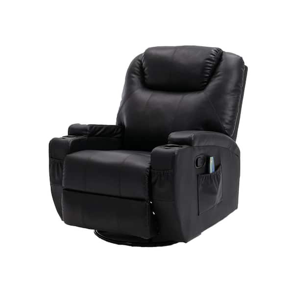 Unbranded 33.5 in. Black Modern Minimalist Comfortable Faux Leather 1-Seater 8-Point Massage Electric Recliner w/ Heating Function