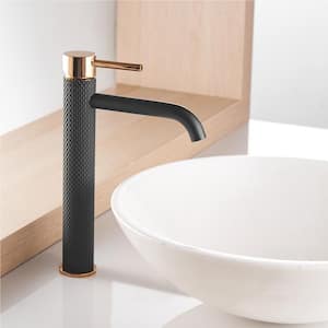 Single-Handle Single Hole Bathroom Faucet with Gold Handle in Matte Black