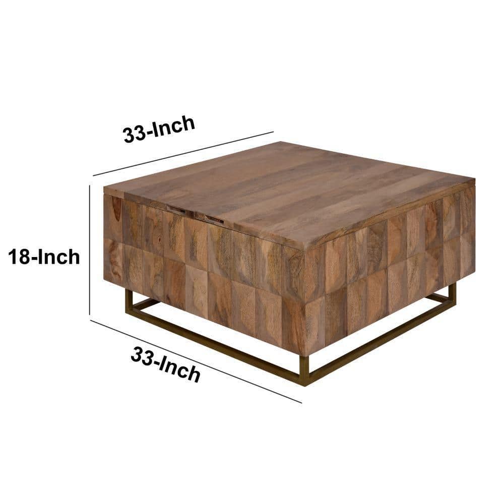 Farmhouse Chic 33" Mango Wood & Brass Lift-Top Storage Trunk Coffee Table