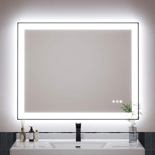 40 in. W x 32 in. H Black Rectangular Framed LED Anti-Fog Wall Bathroom Vanity Mirror with Backlit and Front Light