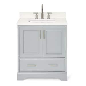 Stafford 31 in. W x 22 in. D x 36 in. H Single Sink Freestanding Bath Vanity in Grey with Pure White Quartz Top