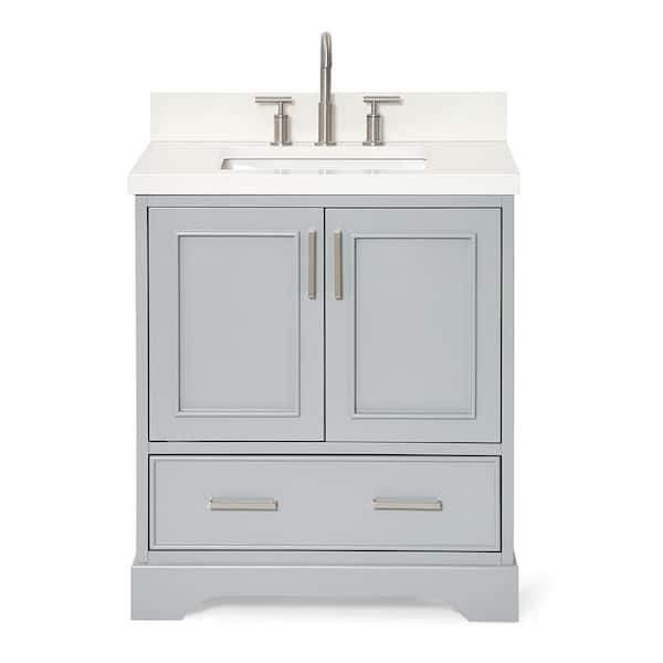 Stafford 30 in. W x 22 in. D x 36 in. H Single Sink Freestanding Bath Vanity in Gray with Pure White Quartz Top