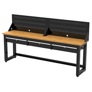 8 ft. Solid Wood Top Workbench in Black with Pegboard and 3 Drawers