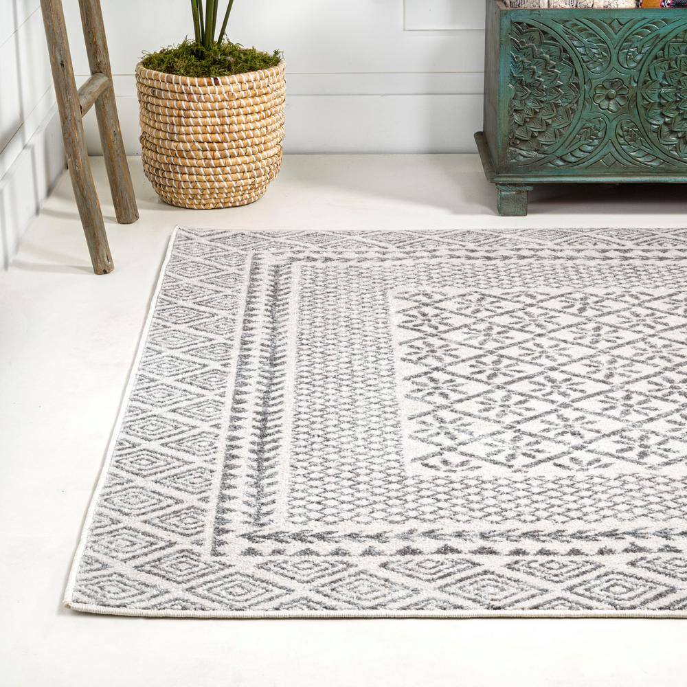 Athens Geometric Boho 5x8 Gray Synthetic Area Rug