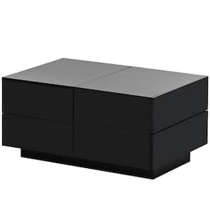 Black Particle Board Extendable Rectangle Outdoor Coffee Table with 4-Drawers and Sliding Top