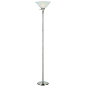 71 in. Nickel 1 Dimmable (Full Range) Torchiere Floor Lamp for Living Room with Glass Dome Shade