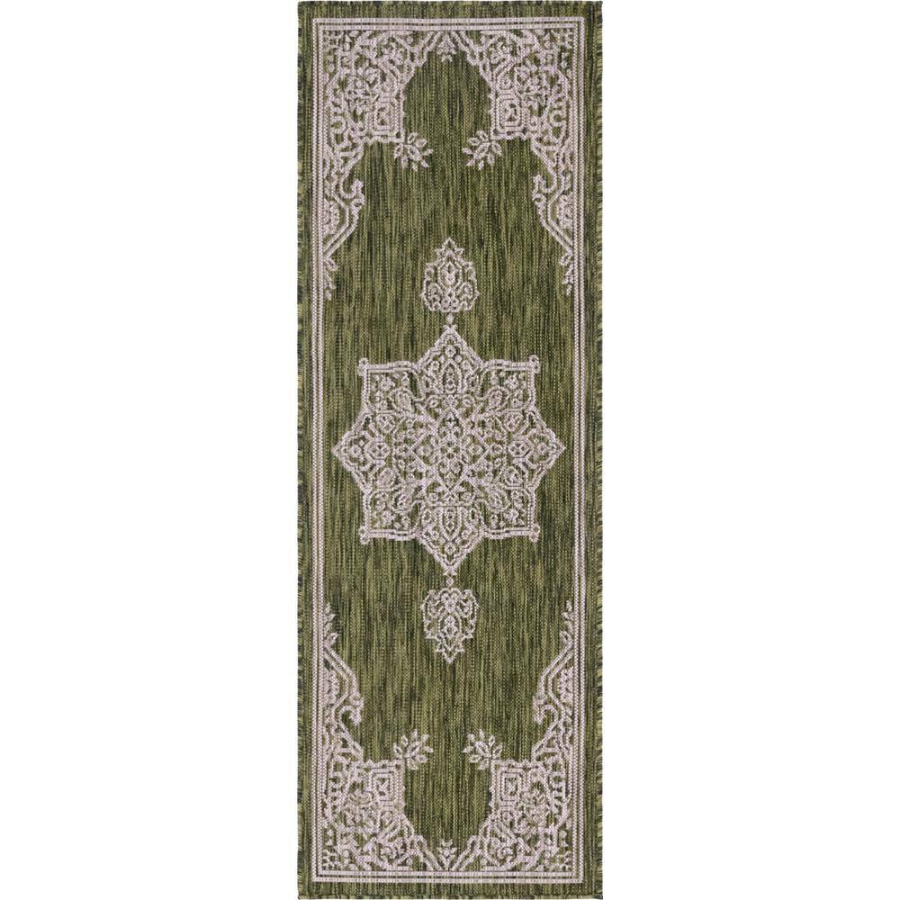 Green and Gray Synthetic Flat Woven Outdoor Runner Rug