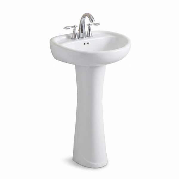 Prestige 19.5 in. W x 17.5 in. L Modern White Ceramic Pedestal Sink and Basin Combo