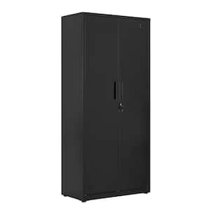 Black High Storage Cabinet with Doors and 5 Storage Spaces