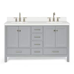 Cambridge 61 in. W x 22 in. D x 36 in. H Bath Vanity in Grey with Pure White Quartz Top