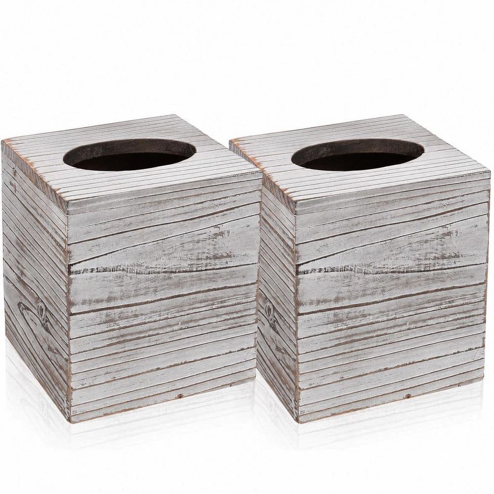 Square Pine Wood Tissue Box Cover with Slide-Out Bottom Panel Set of 2 for Bathroom Vanity and Desk price history on PriceWatchPro