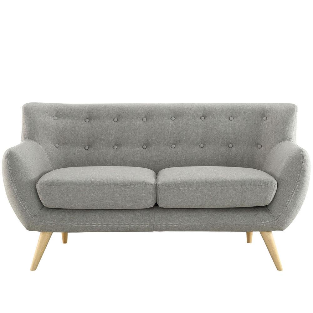 Light Gray Tufted Fabric Loveseat with Wood Legs