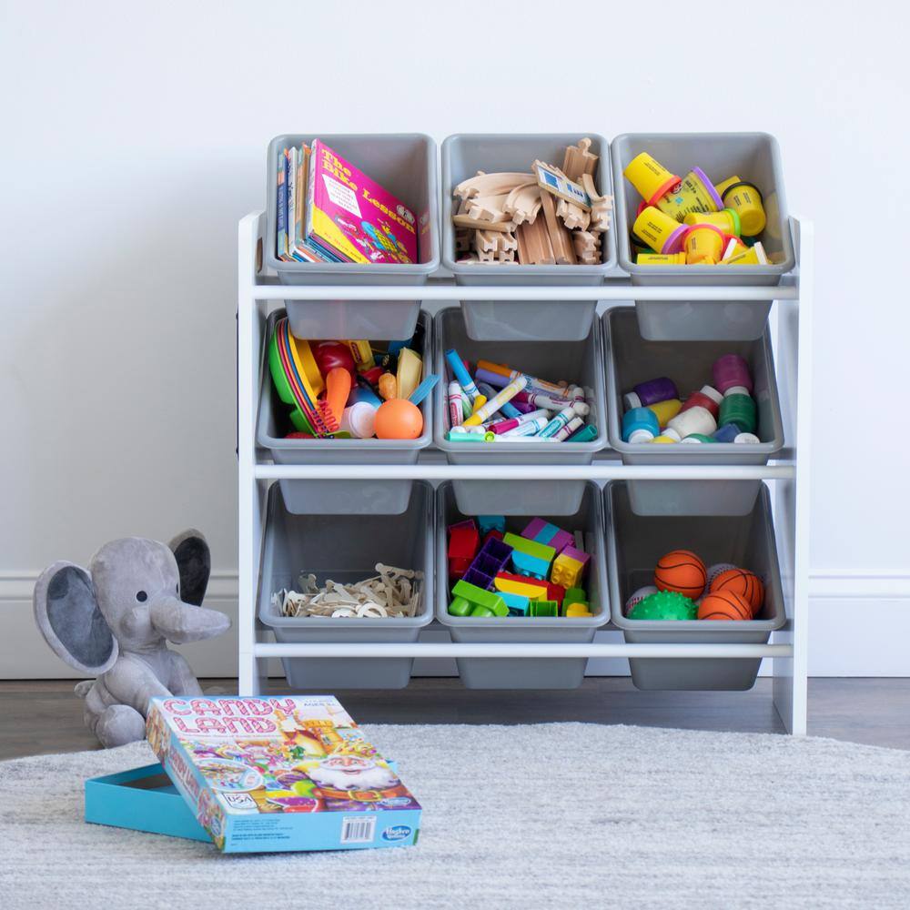 White and Gray 3-Tier Kids Storage Organizer with 9 Bins