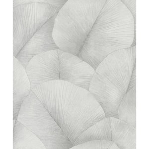Kumano Collection Grey Textured Palm Leaf Matte Finish Non-pasted Vinyl on Non-woven Wallpaper Sample
