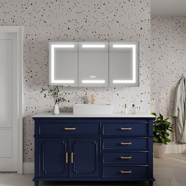 48 in. W x 24 in. H Rectangular Bevel LED Anti-Fog Surface/Recessed Medicine Cabinet with Mirror