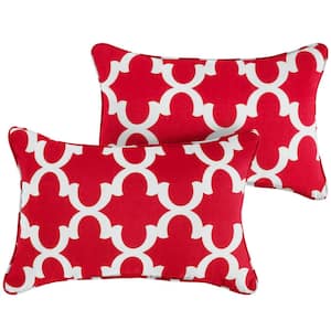 Scalloped Red Rectangular Outdoor Corded Lumbar Pillows (2-Pack)