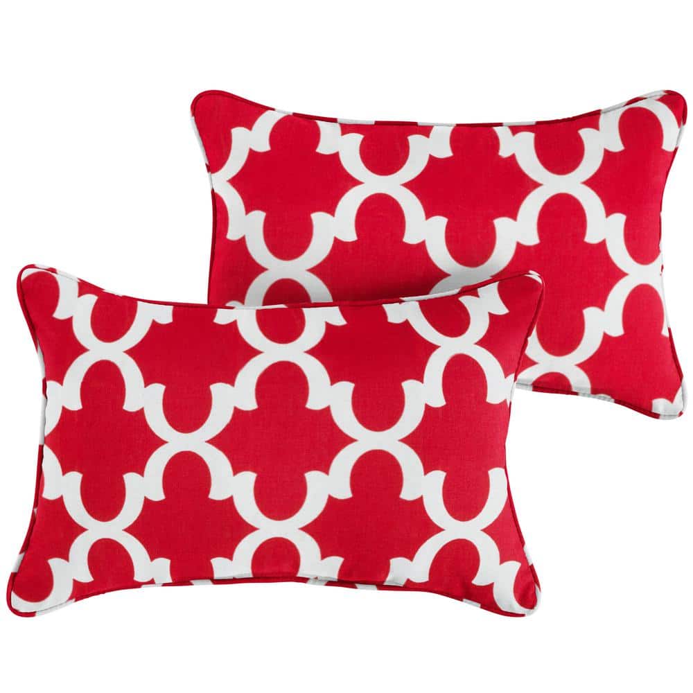Scalloped Red Rectangular Outdoor Corded Lumbar Pillows (2-Pack)