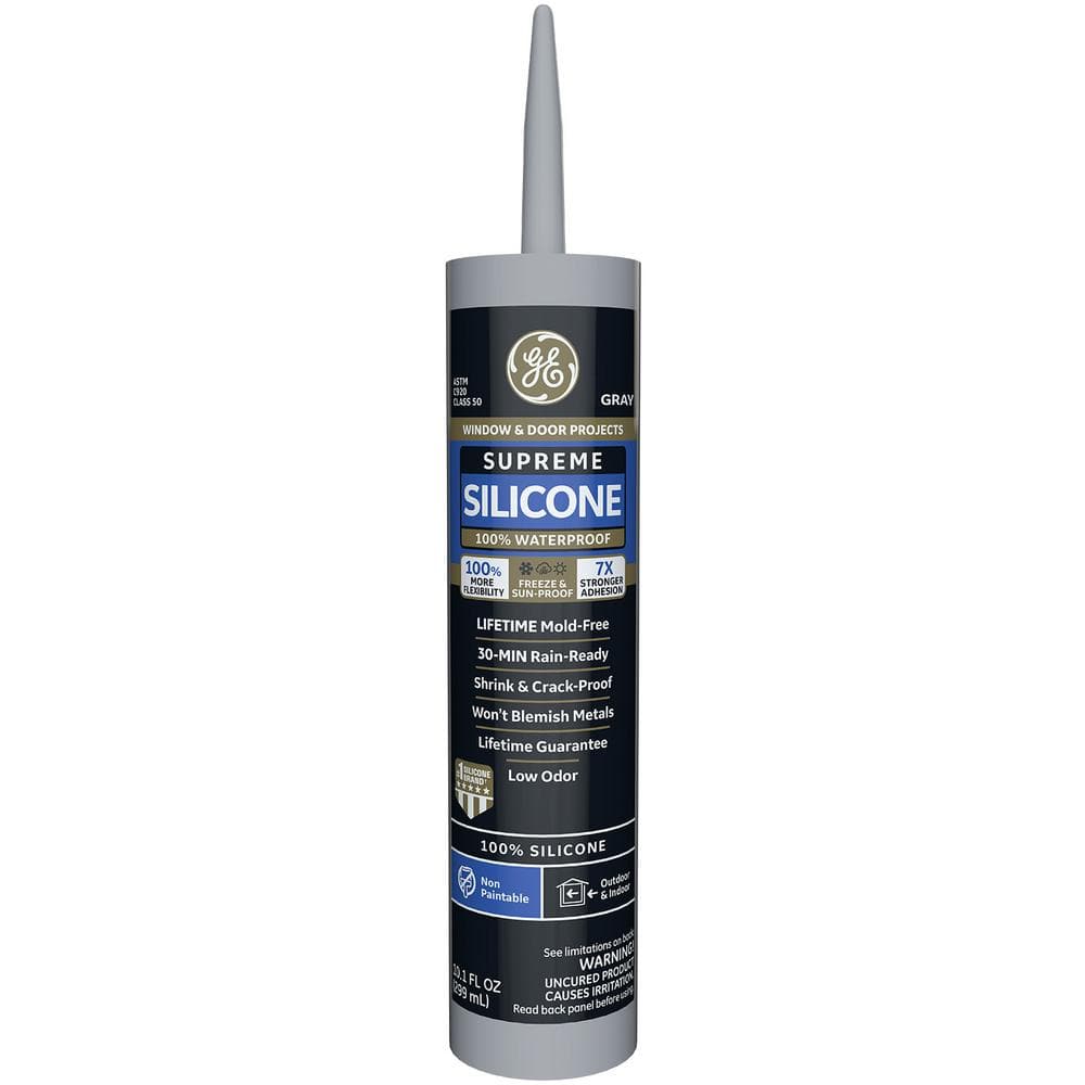 GE Supreme Silicone 10.1 oz. Gray Window and Door Caulk 2777172 - The Home  Depot