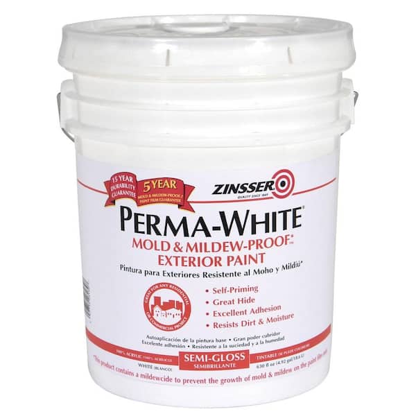 Zinsser Perma-White 5 gal. Mold & Mildew-Proof White Semi-Gloss Exterior Paint