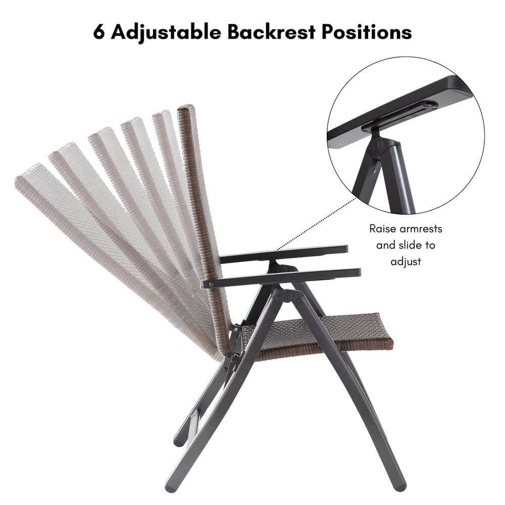 Outdoor Black Aluminum Wicker Reclining Lounge Chair with Beige Cushion