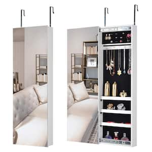 White Jewelry Storage Mirror Cabinet With Slide Rail Can Be Hung On The Door Or Wall