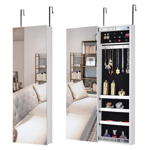 Unbranded White Jewelry Storage Mirror Cabinet With Slide Rail Can Be Hung On The Door Or Wall