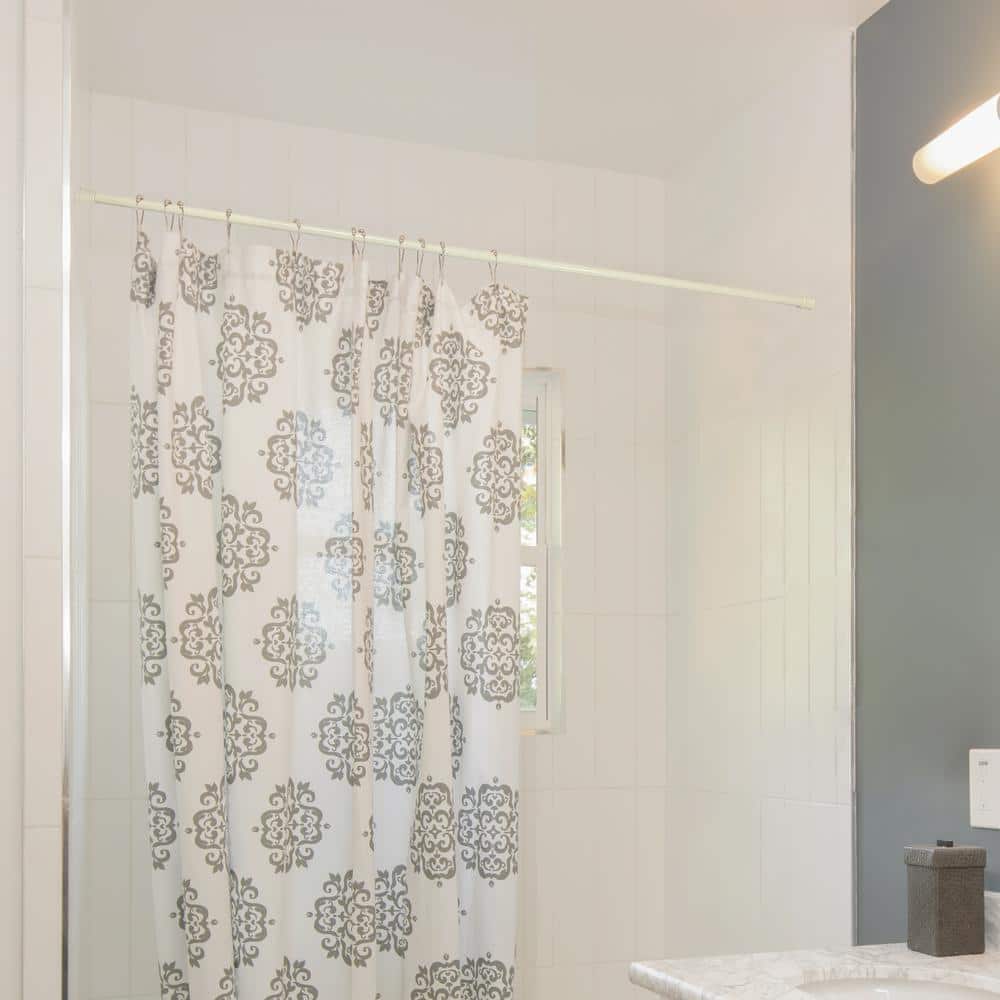 Cream Adjustable Steel Tension Shower Curtain Rod