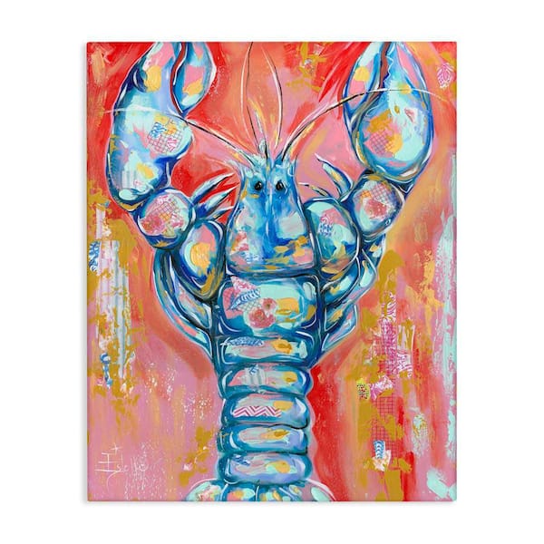 Stupell Industries Abstract Patchwork Lobster by Estelle Grengs Unframed Coastal Graphic Art Print 48 in. x 36 in.