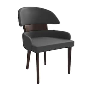 Modern Dining Chairs Leather Seat Curved Open Back with Rubberwood Legs Ethos Collection in Grey