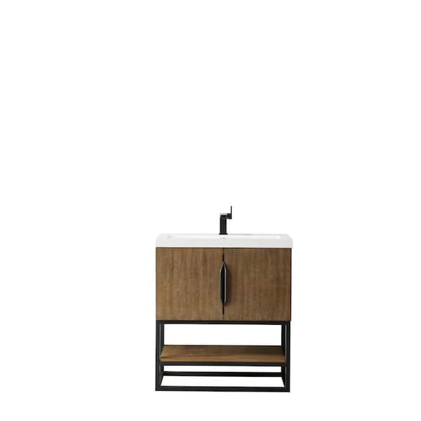 James Martin Vanities Columbia 31.5 in. Single Vanity in Latte Oak & Matte Black with Resin Vanity Top in White Glossy with White Basin