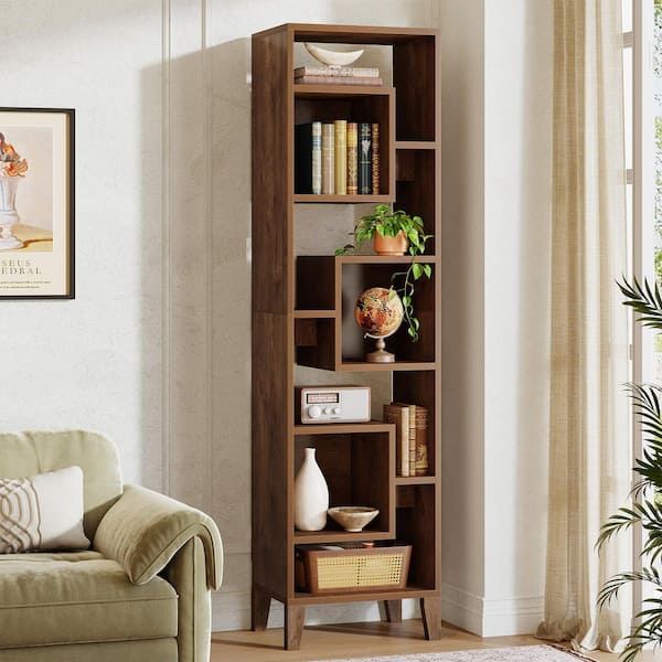 71 in. Tall Brown Engineered Wood 8-Shelf Narrow Bookcase Bookshelf Display Shelves for Home Office Living Room