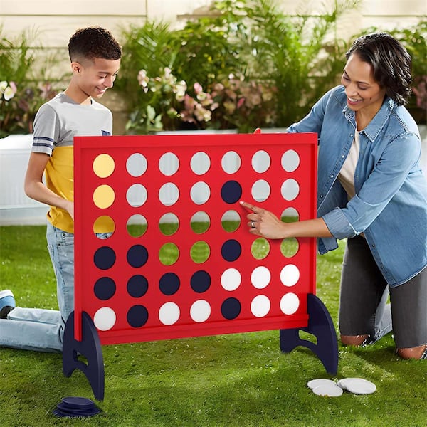 4-in-a-row Game Set with 42-Piece Chips and 600D Oxford Fabric Carrying Bag Wooden Red