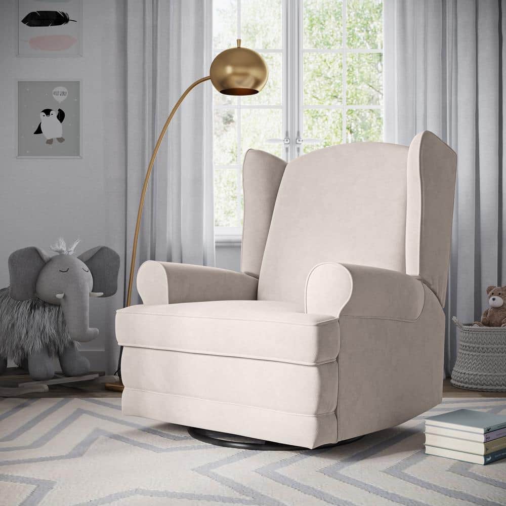 Ivory Swivel Recliner with Metal Base and USB Ports