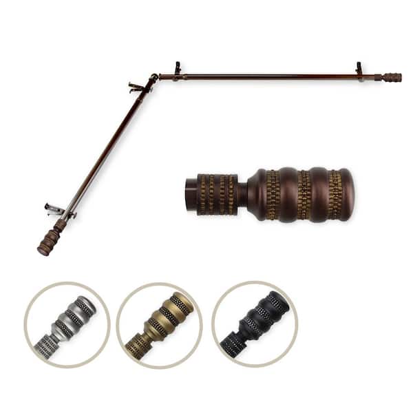Rod Desyne 13/16" Dia Adjustable 48" to 84" Single Corner Window Curtain Rod in Cocoa with Dollop Finials