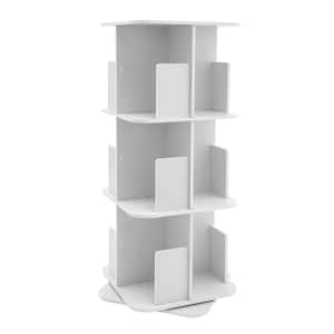 38 in. Tall White PVC Plastic 3-Shelf 360° Rotating Small Bookshelf Desk Free Standing Bookcase