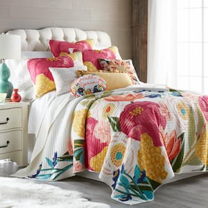 Grandiflora 3-Piece Multi-Color Large Floral Cotton Full/Queen Quilt Set