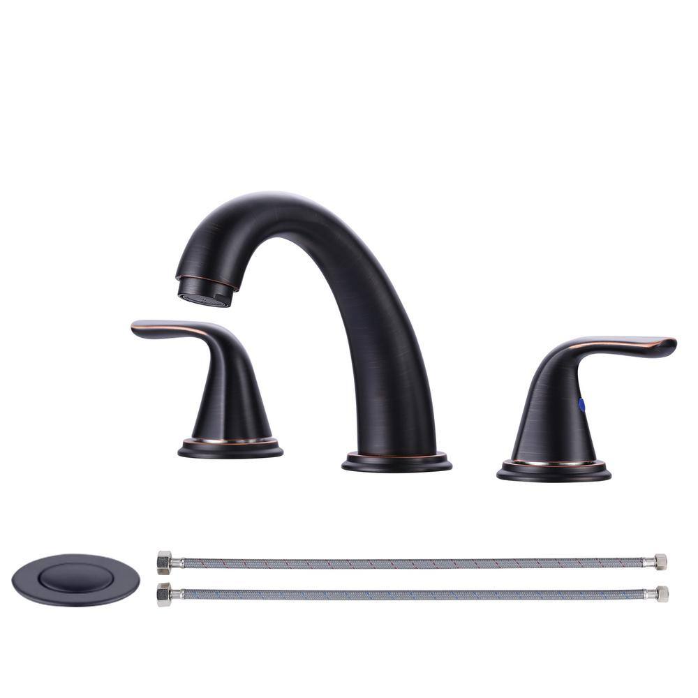 WOWOW 3-Holes 8 in. Widespread Double Handle Bathroom Faucet in Oil ...